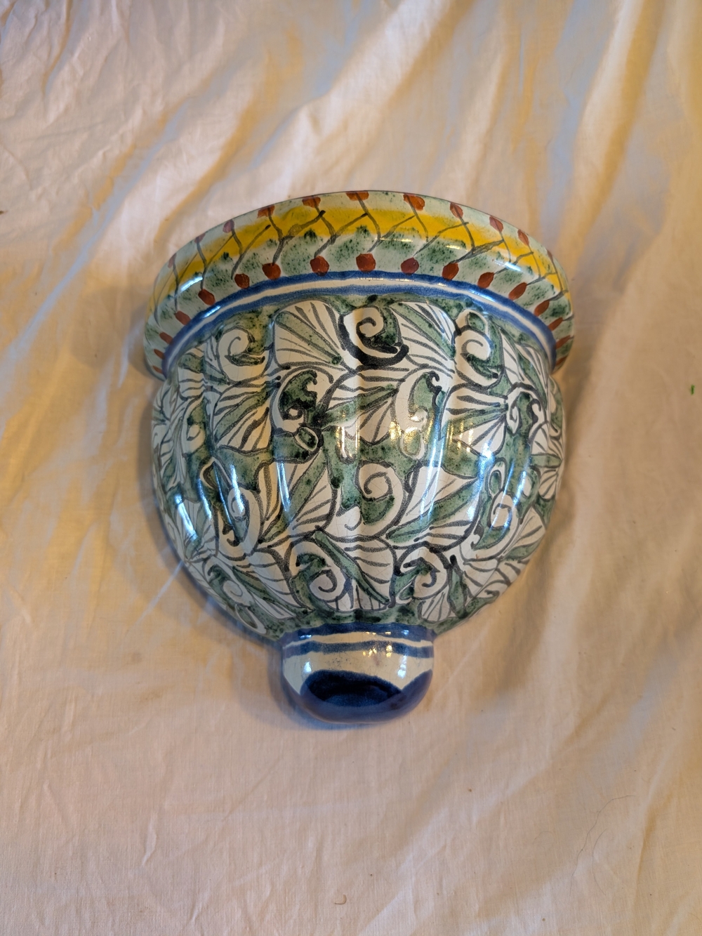 2/80$ Vintage Blue, Green and Yellow Hand-Painted Wall Planter